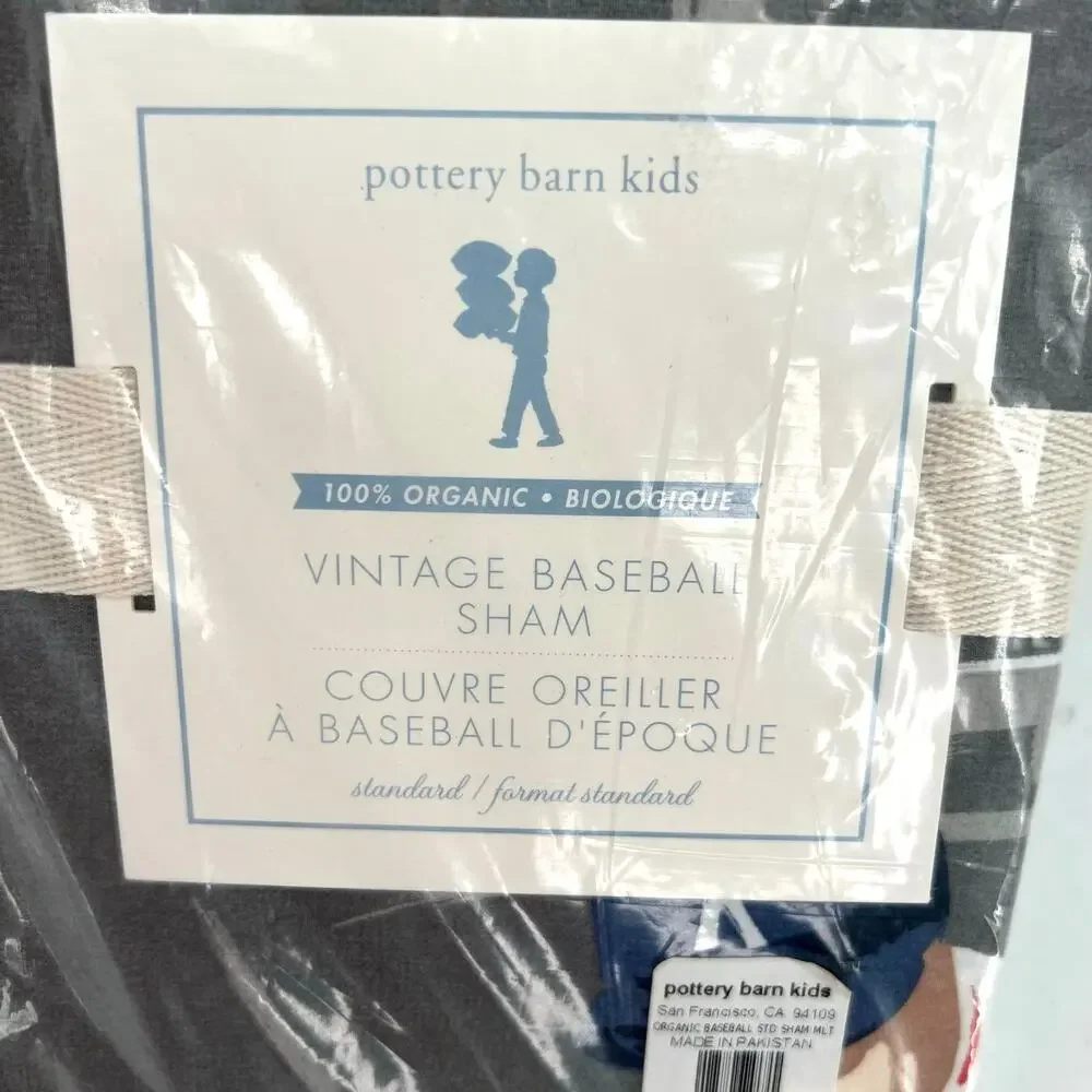 Pottery Barn Kids organic vintage baseball standard pillow sham.